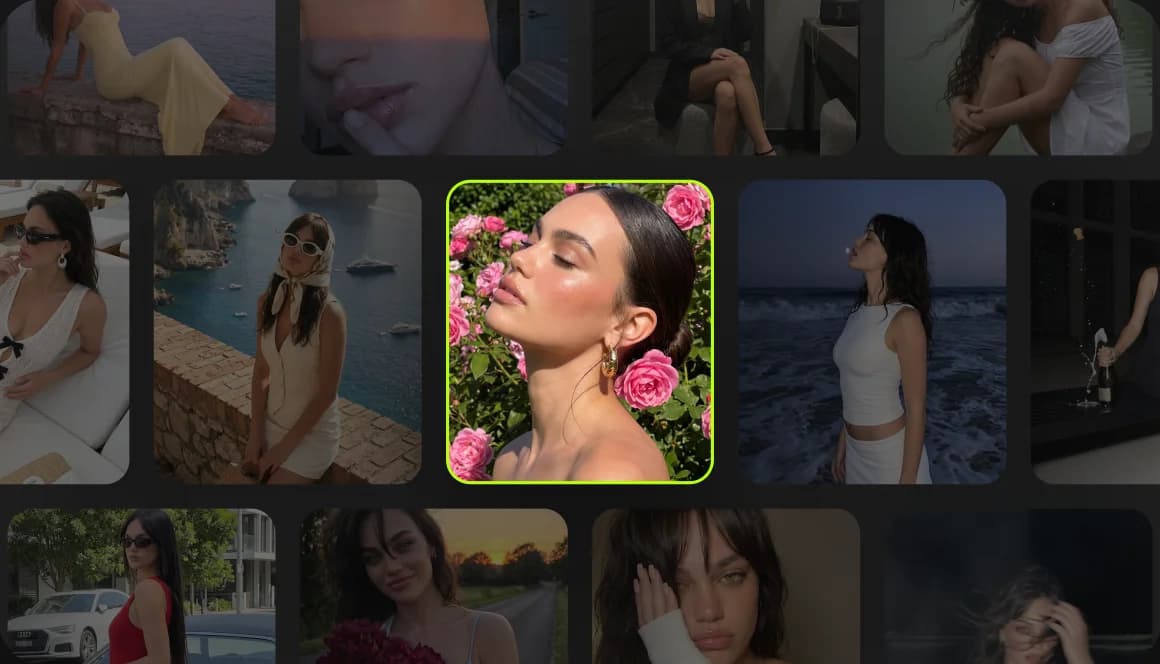 Grid of consistent AI influencer reference photos